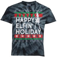 Happy Elfin' Holiday Ugly Christmas Kids Tie-Dye T-Shirt