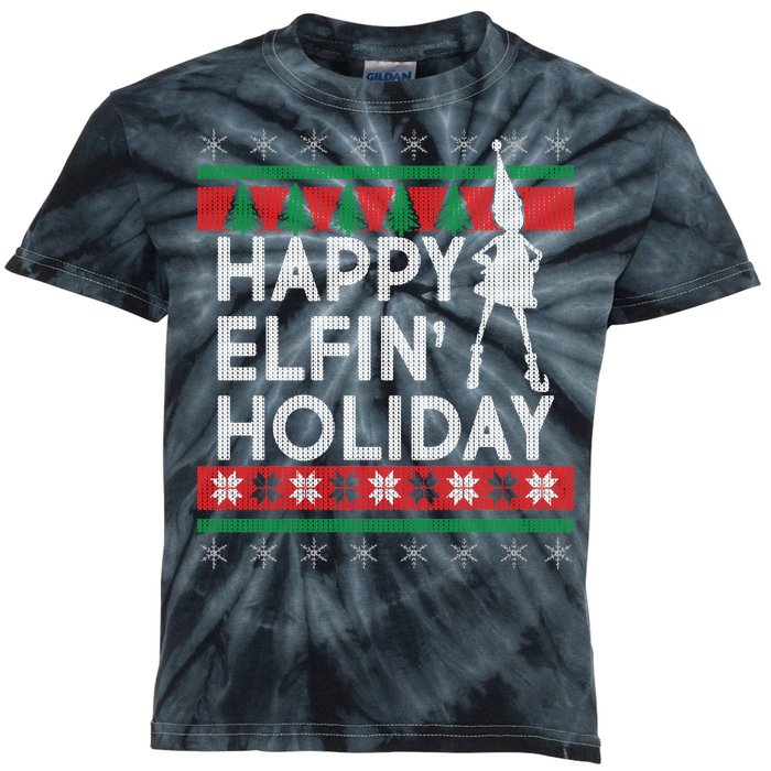 Happy Elfin' Holiday Ugly Christmas Kids Tie-Dye T-Shirt