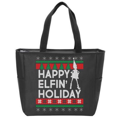 Happy Elfin' Holiday Ugly Christmas Zip Tote Bag