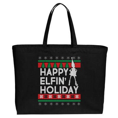 Happy Elfin' Holiday Ugly Christmas Cotton Canvas Jumbo Tote