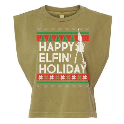 Happy Elfin' Holiday Ugly Christmas Garment-Dyed Women's Muscle Tee