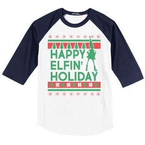 Happy Elfin' Holiday Ugly Christmas Baseball Sleeve Shirt