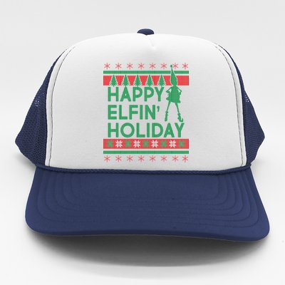 Happy Elfin' Holiday Ugly Christmas Trucker Hat