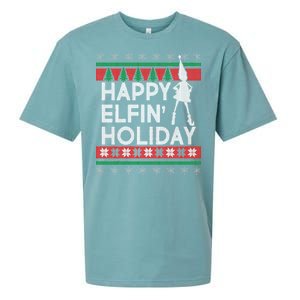 Happy Elfin' Holiday Ugly Christmas Sueded Cloud Jersey T-Shirt