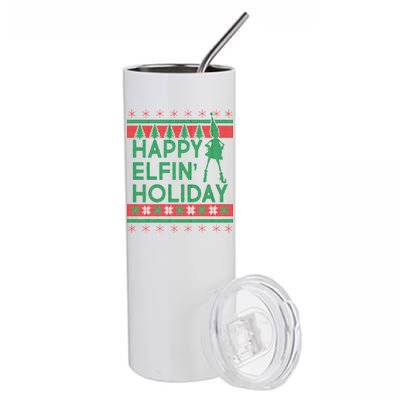 Happy Elfin' Holiday Ugly Christmas Stainless Steel Tumbler