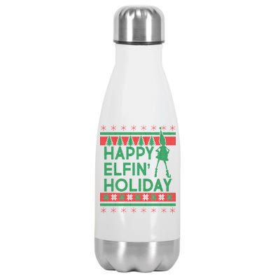 Happy Elfin' Holiday Ugly Christmas Stainless Steel Insulated Water Bottle