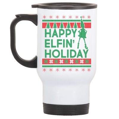 Happy Elfin' Holiday Ugly Christmas Stainless Steel Travel Mug