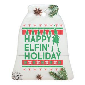 Happy Elfin' Holiday Ugly Christmas Ceramic Bell Ornament