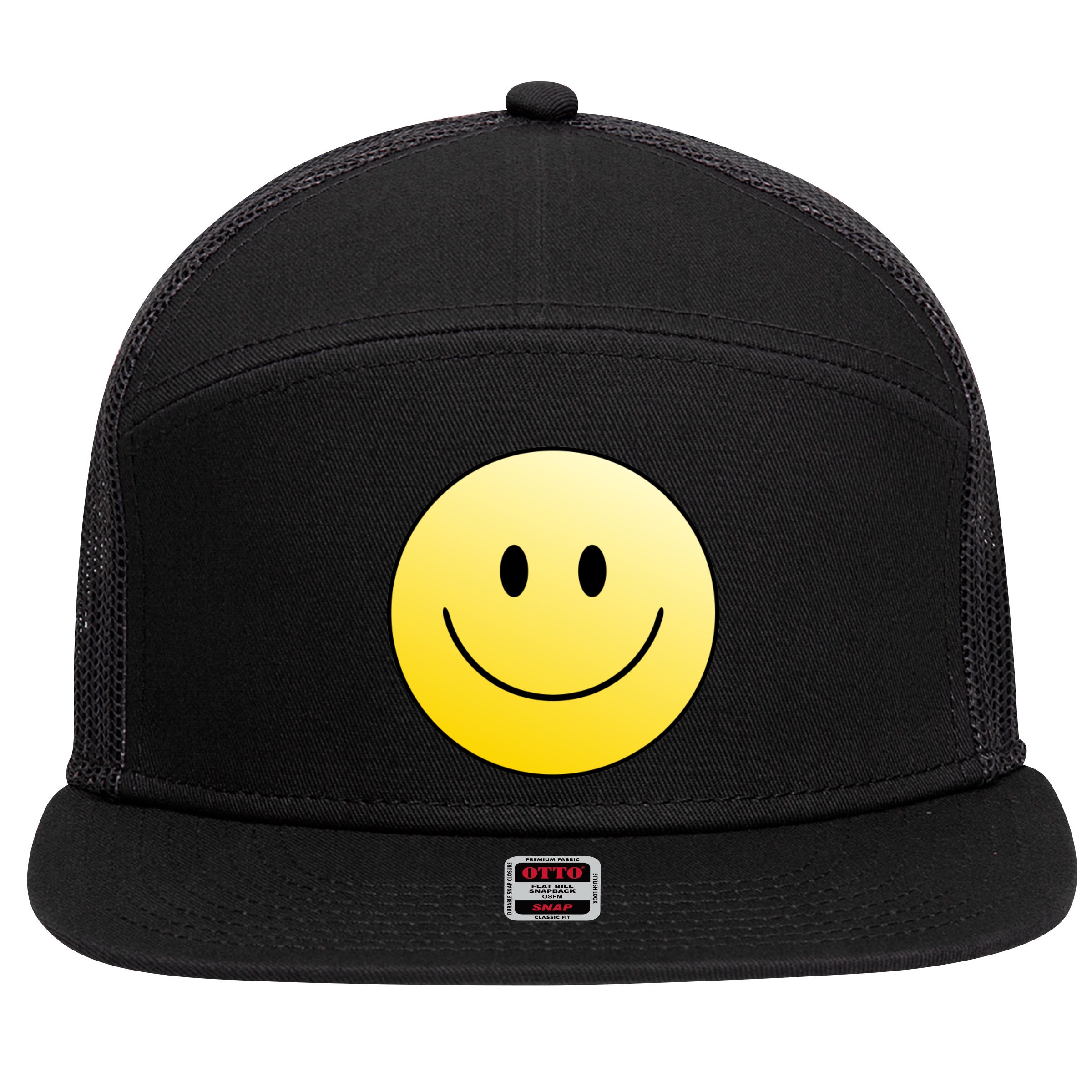 Happy Face Circle 7 Panel Mesh Trucker Snapback Hat