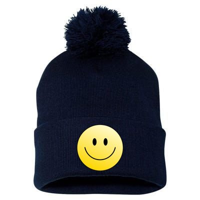 Happy Face Circle Pom Pom 12in Knit Beanie