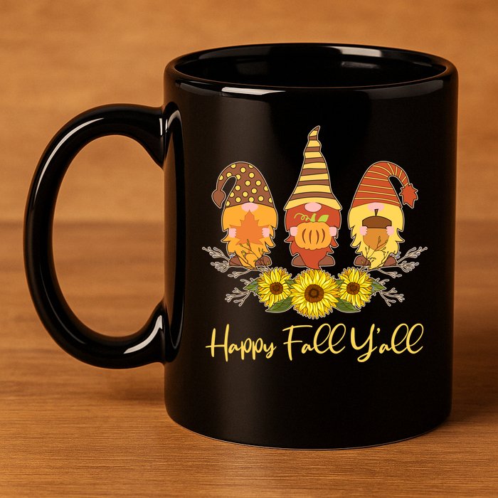 Happy Fall Y'all Cute Autumn Gnomes 11oz C Handle Ceramic Mug