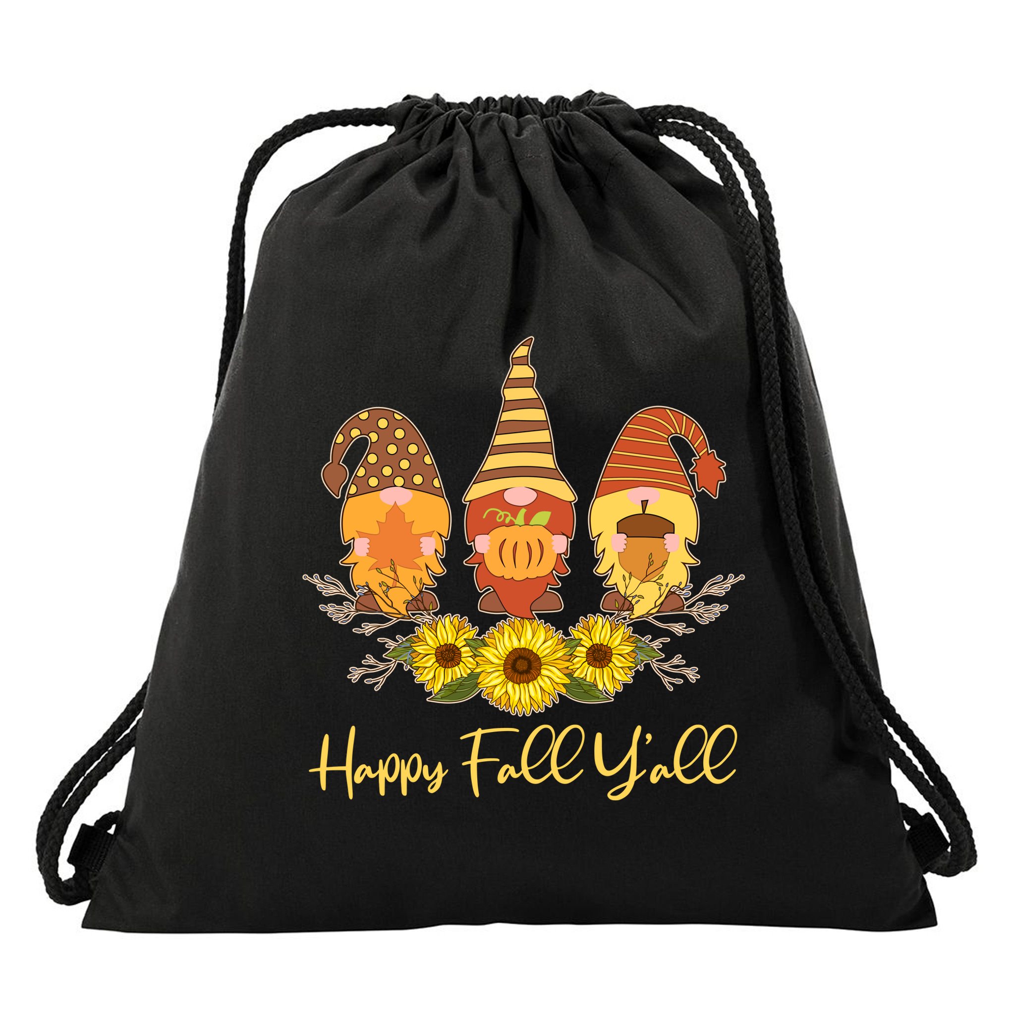 Happy Fall Y'all Cute Autumn Gnomes Drawstring Bag