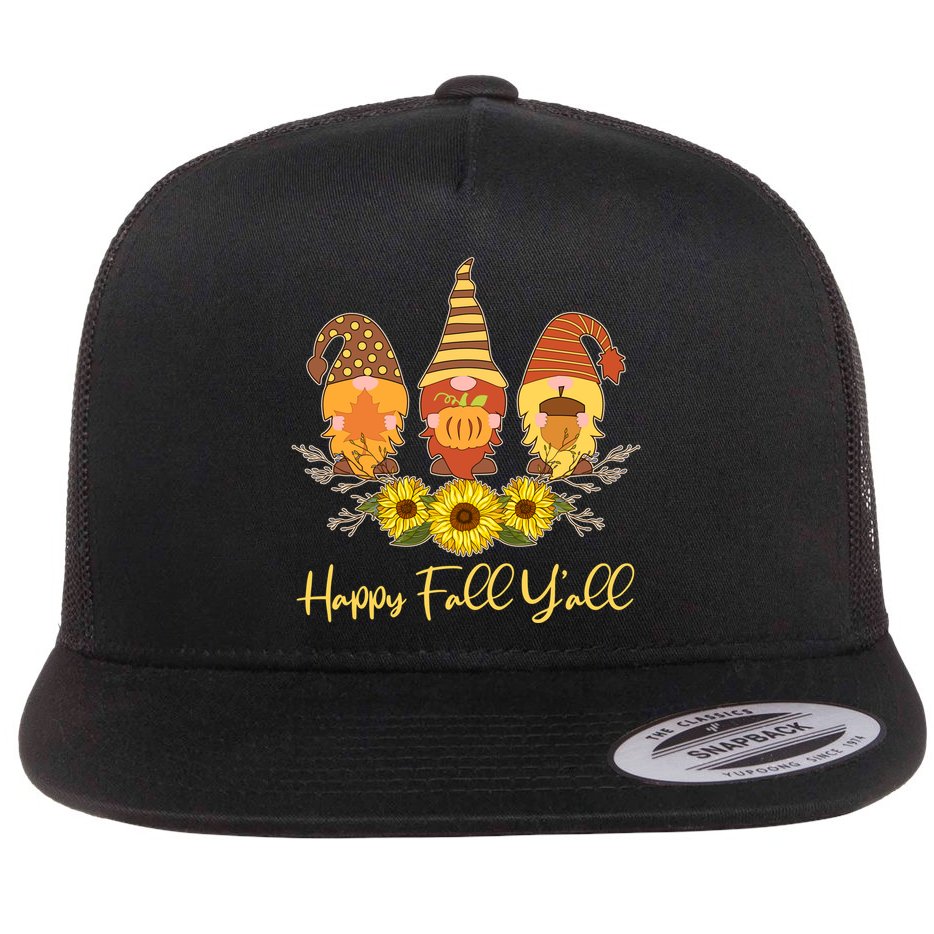 Happy Fall Y'all Cute Autumn Gnomes Flat Bill Trucker Hat
