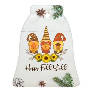 Happy Fall Y'all Cute Autumn Gnomes Ceramic Bell Ornament