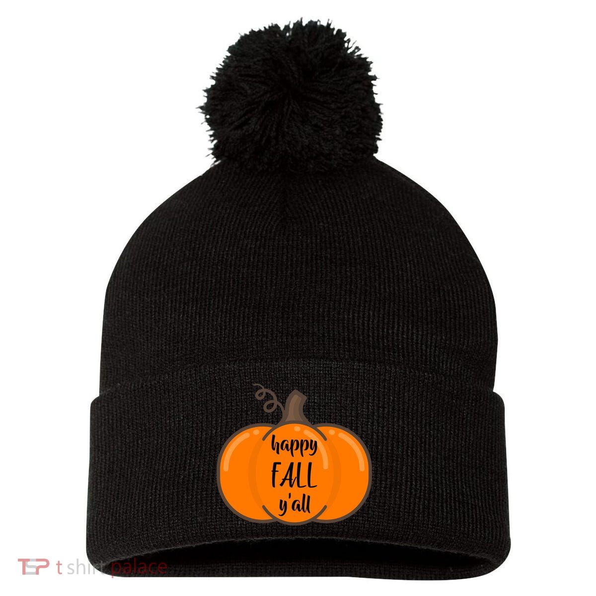 Happy Fall Y'all Pumpkin  Pom Pom 12in Knit Beanie