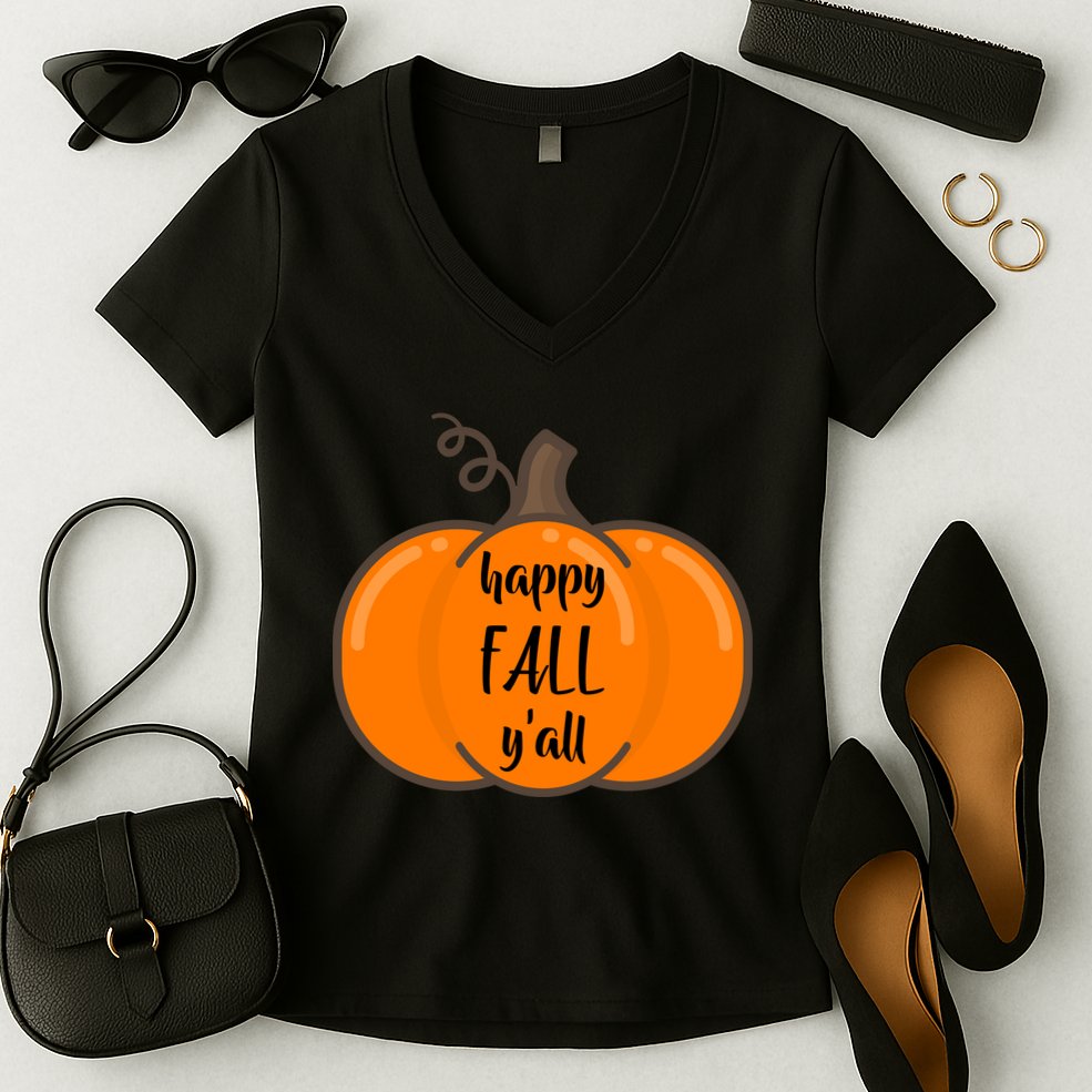Happy Fall Y'all Pumpkin  Women's V-Neck T-Shirt