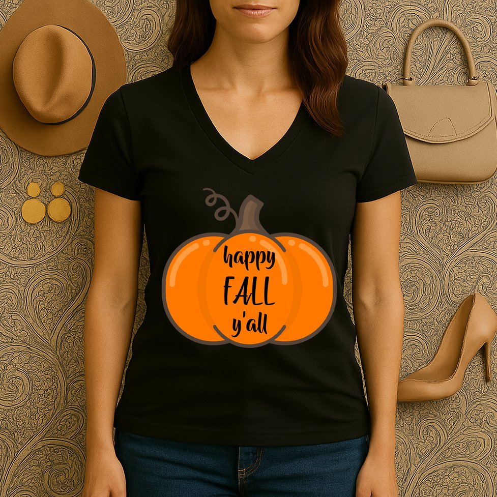Happy Fall Y'all Pumpkin  Women's V-Neck T-Shirt