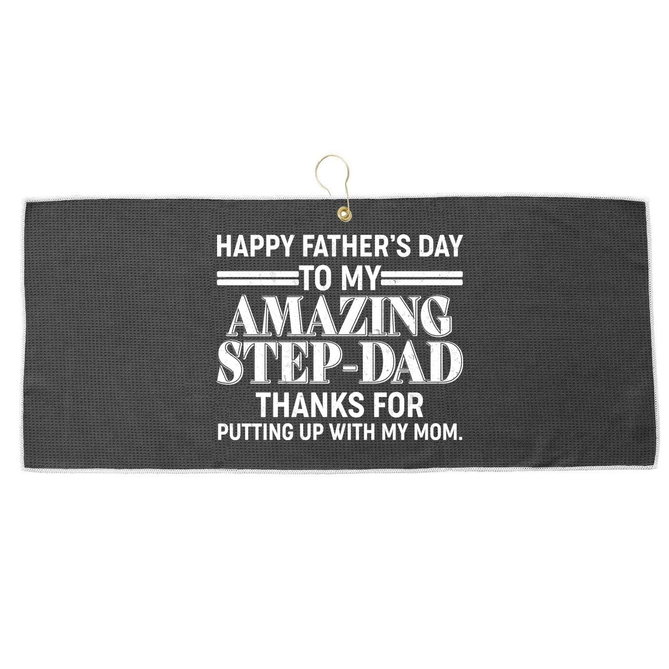 Happy Father's Day Amazing Step Dad Large Microfiber Waffle Golf Towel