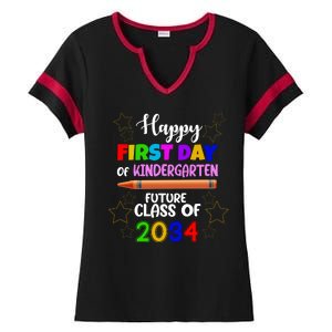 Happy First Day Of Kindergarten Future Class Of 2034 Ladies Halftime Notch Neck Tee