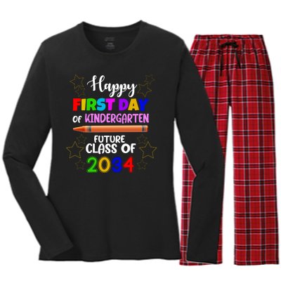 Happy First Day Of Kindergarten Future Class Of 2034 Women's Long Sleeve Flannel Pajama Set 