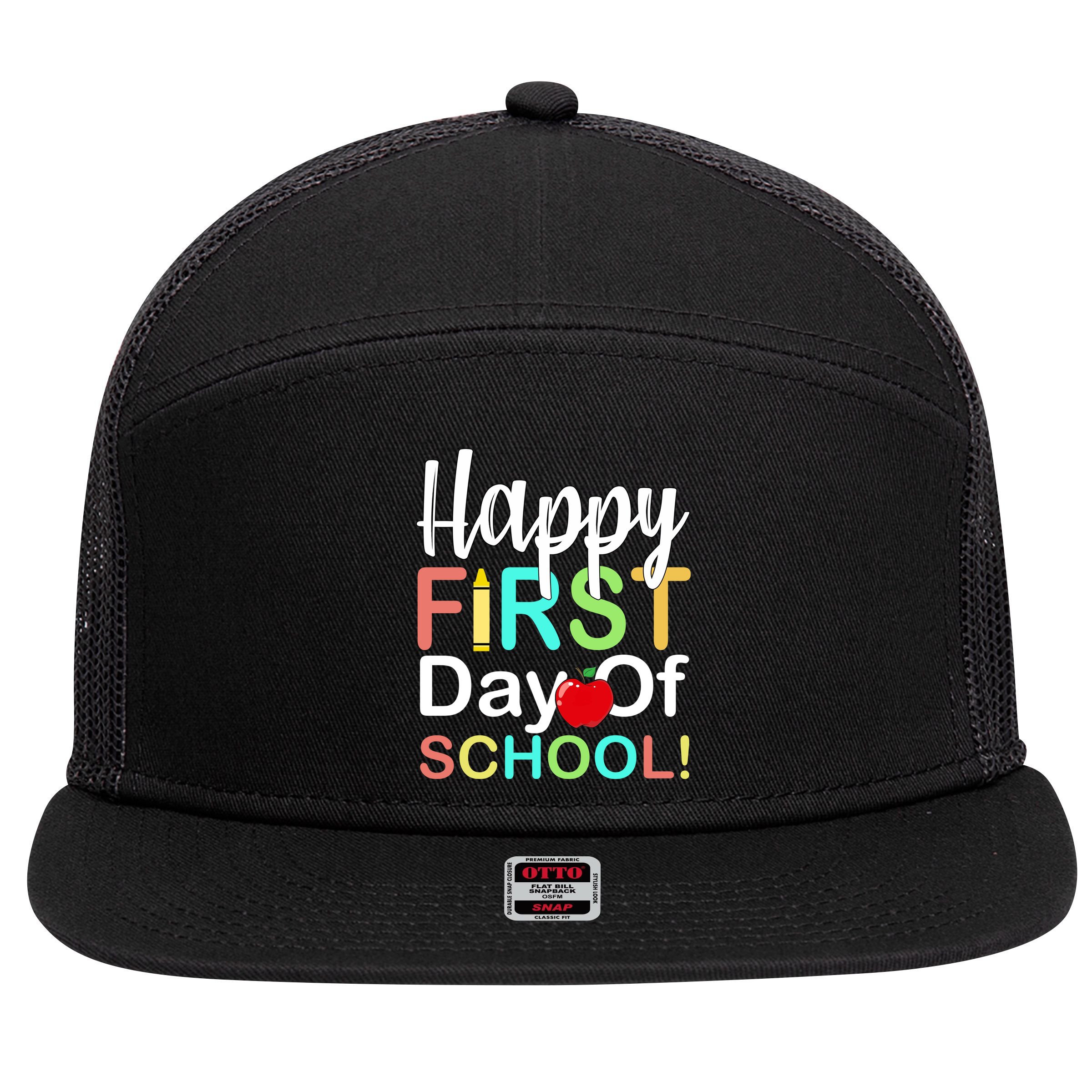 Happy First Day Of School 7 Panel Mesh Trucker Snapback Hat