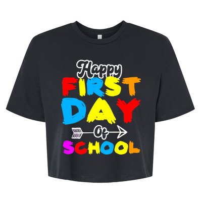 Happy First Day Of School Funny Back To School Bella+Canvas Jersey Crop Tee