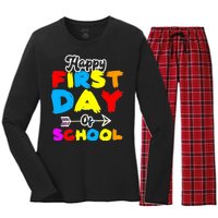 Happy First Day Of School Funny Back To School Women's Long Sleeve Flannel Pajama Set 