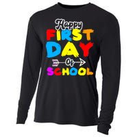 Happy First Day Of School Funny Back To School Cooling Performance Long Sleeve Crew