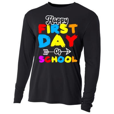 Happy First Day Of School Funny Back To School Cooling Performance Long Sleeve Crew