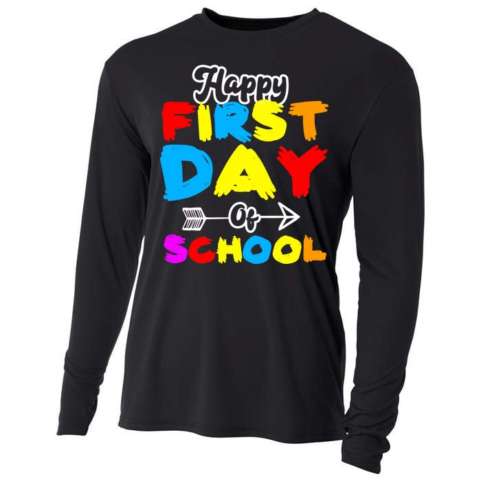 Happy First Day Of School Funny Back To School Cooling Performance Long Sleeve Crew