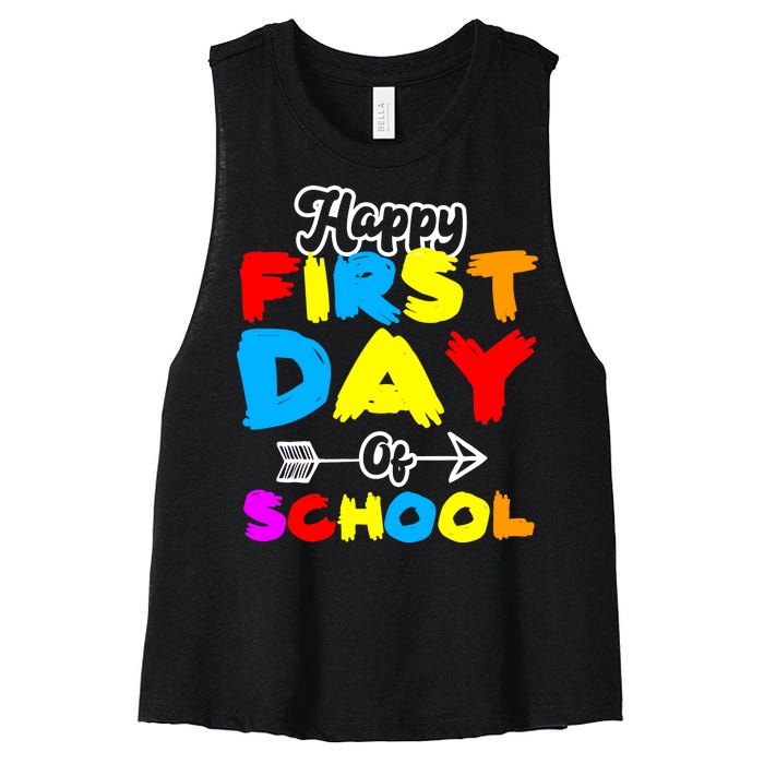 Happy First Day Of School Funny Back To School Women's Racerback Cropped Tank