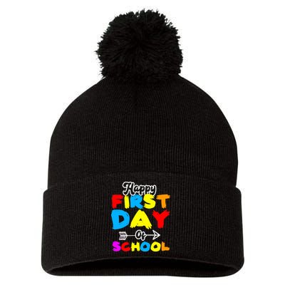 Happy First Day Of School Funny Back To School Pom Pom 12in Knit Beanie