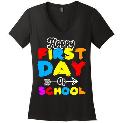 Happy First Day Of School Funny Back To School Women's V-Neck T-Shirt
