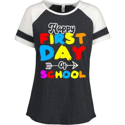 Happy First Day Of School Funny Back To School Enza Ladies Jersey Colorblock Tee