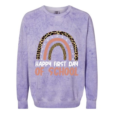 Happy First Day Of School Leopard Rainbow Colorblast Crewneck Sweatshirt