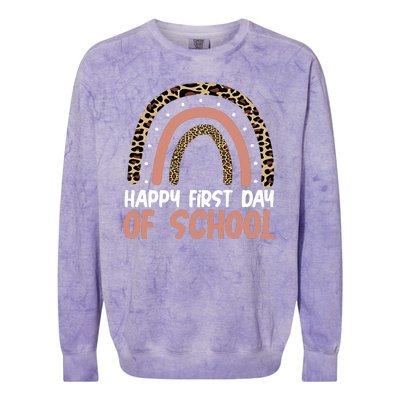 Happy First Day Of School Leopard Rainbow Colorblast Crewneck Sweatshirt