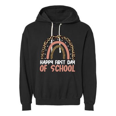 Happy First Day Of School Leopard Rainbow Garment-Dyed Fleece Hoodie