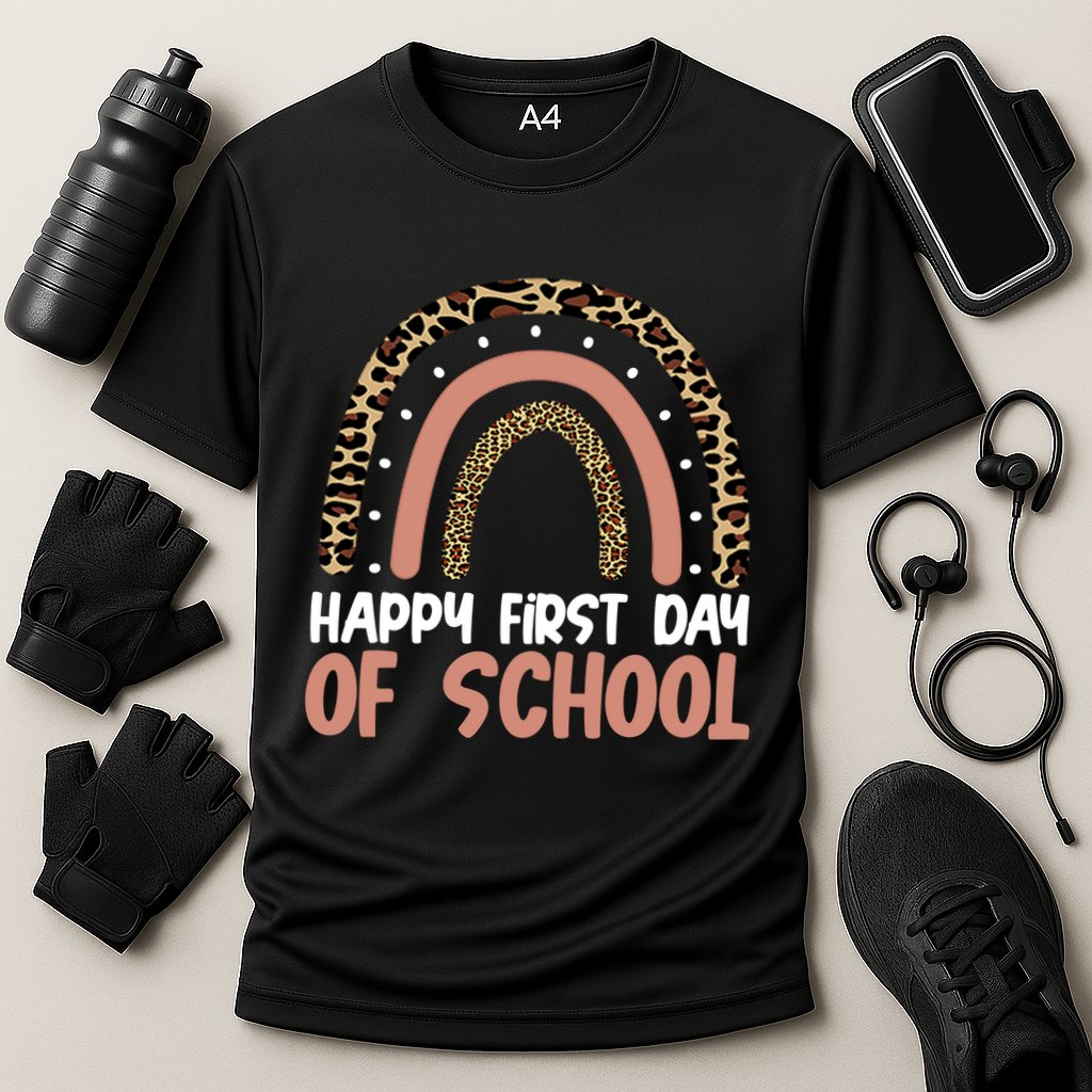 Happy First Day Of School Leopard Rainbow Performance Shirt