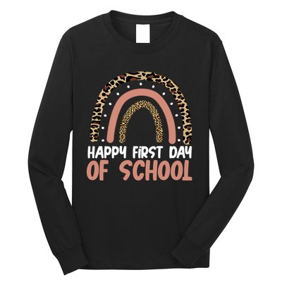 Happy First Day Of School Leopard Rainbow Long Sleeve Shirt