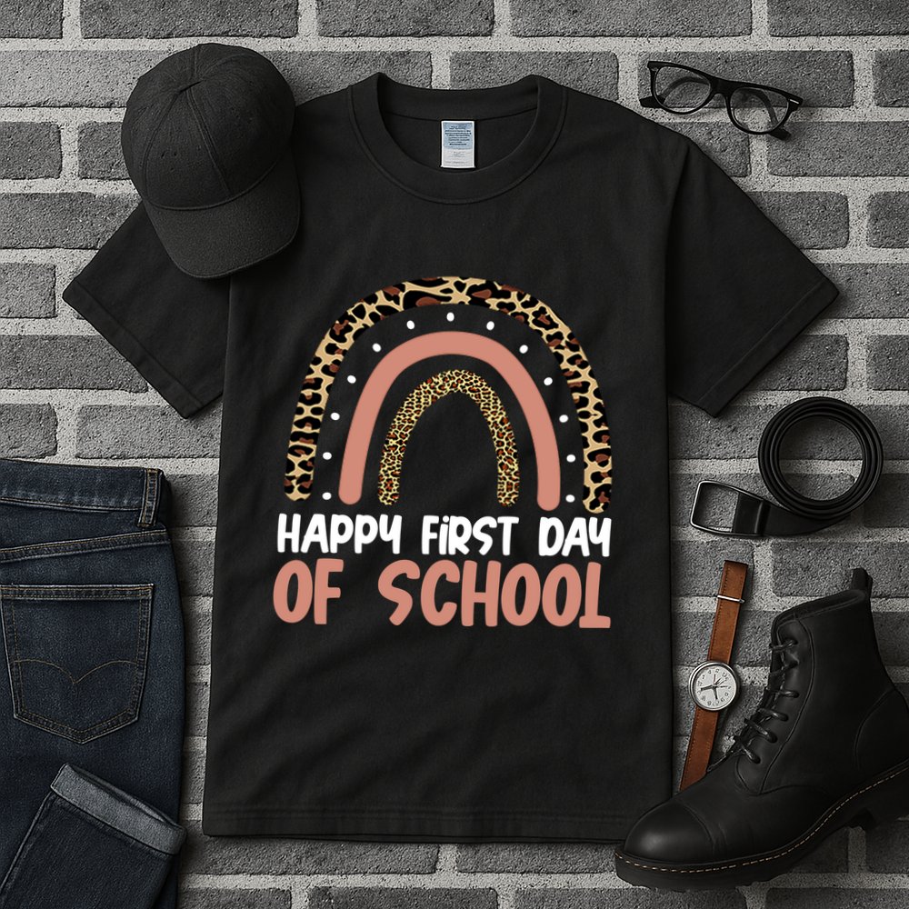 Happy First Day Of School Leopard Rainbow Tall T-Shirt