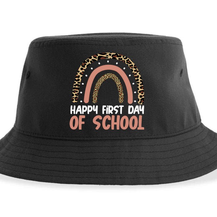 Happy First Day Of School Leopard Rainbow Sustainable Bucket Hat