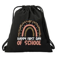 Happy First Day Of School Leopard Rainbow Drawstring Bag