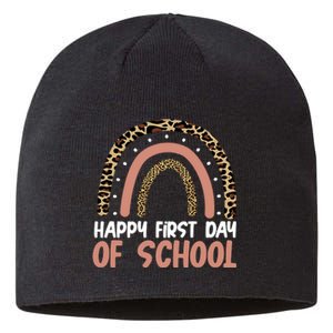 Happy First Day Of School Leopard Rainbow Sustainable Beanie