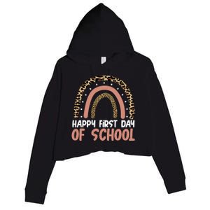 Happy First Day Of School Leopard Rainbow Crop Fleece Hoodie