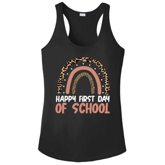 Happy First Day Of School Leopard Rainbow Ladies PosiCharge Competitor Racerback Tank