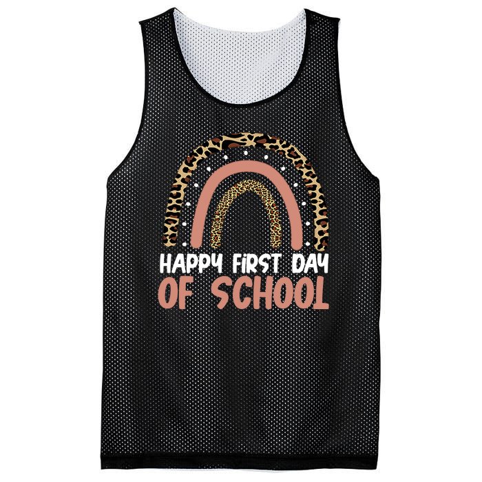 Happy First Day Of School Leopard Rainbow Mesh Reversible Basketball Jersey Tank