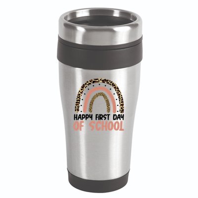 Happy First Day Of School Leopard Rainbow 16oz Travel Tumbler