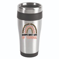 Happy First Day Of School Leopard Rainbow 16oz Travel Tumbler