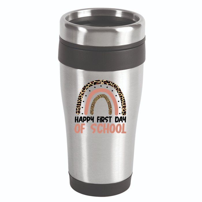 Happy First Day Of School Leopard Rainbow 16oz Travel Tumbler
