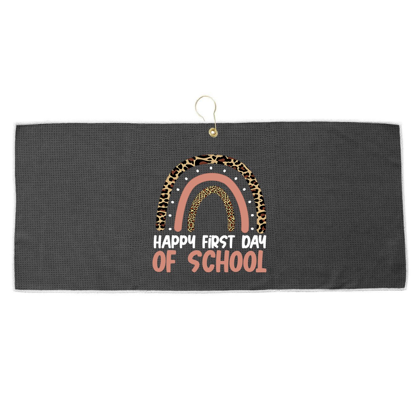 Happy First Day Of School Leopard Rainbow Large Microfiber Waffle Golf Towel